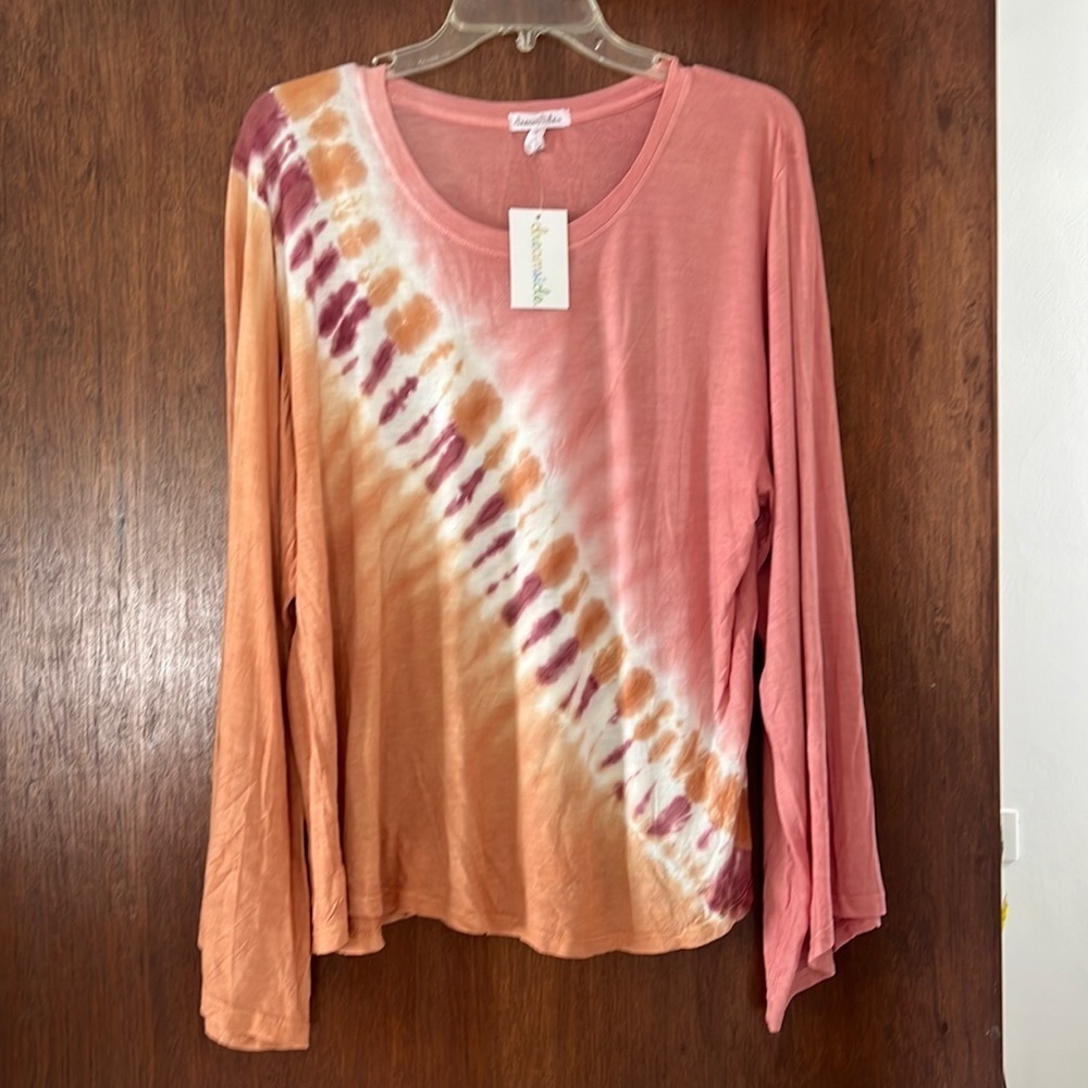 Dreamsicle Women’s Tie-Dye Wide Sleeve Scoop Neck Relaxed Tee. New w Tag. L